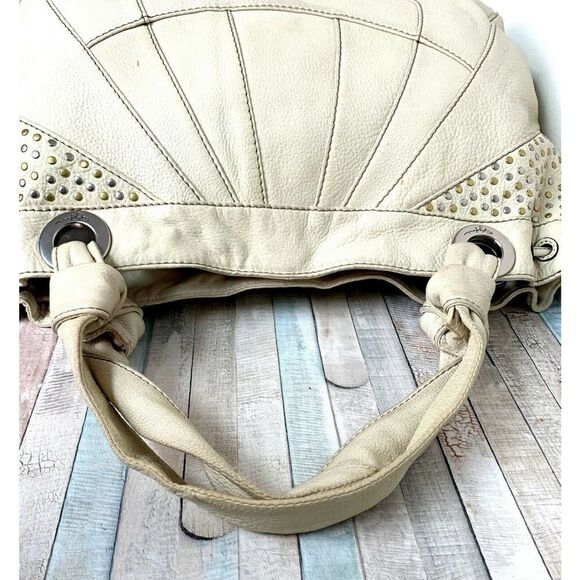 LRG FOSSIL FIFTY FOUR 54 STUD IVORY GENUINE LEATHER HOBO BOHO TOTE SHOULDER BAG - Picture 10 of 10